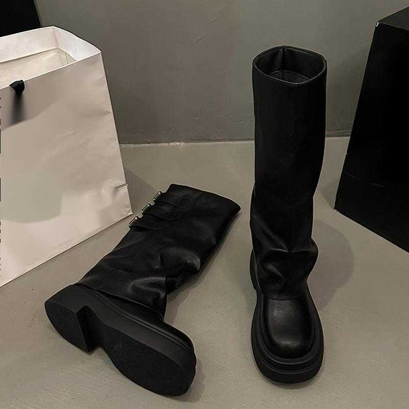 CMM Brown Versatile British Thick Soled Long Tube Boots for Women New Summer Slimming and Height Increasing Explosive Street Pants Boots