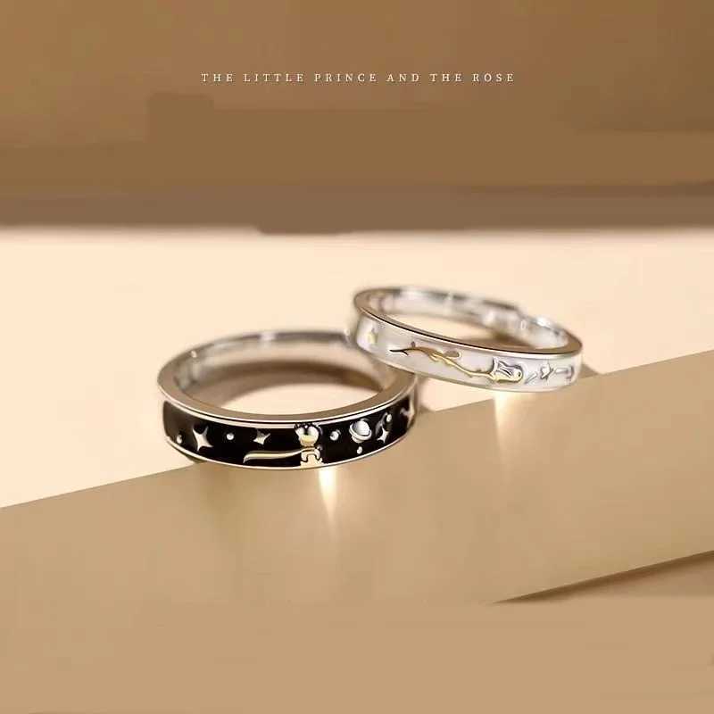 Romantic Little Prince Rose Flower Lovers Rings Unisex Creative Adjustable Open Couples Ring Girlfriends Valentines Day GiftsX240921