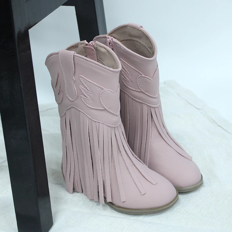 Selling Fashion And Cool Versatile High Heel Tassel Children Girl Boys Baby Kids Cowboy Boot 240919