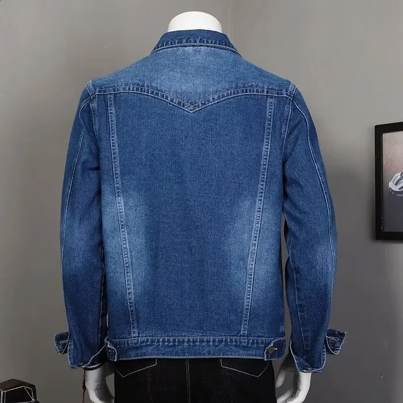 Fashionable mens denim jacket Korean style casual fashion youth long sleeved lapel vest streetwear 240921