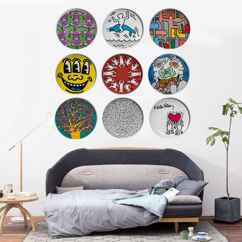 Funny Graffiti Wall Hanging Plate Graffiti Painting Decorative Plate Street Culture Plate Desktop Ornaments Entrance Home Decor 240920