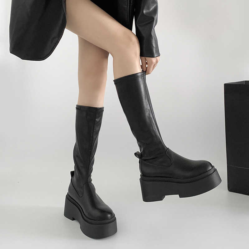 CMM Fashion Temperament Black American High Rise Thick Soled Long Boots for Women Summer New Versatile Knight Boots