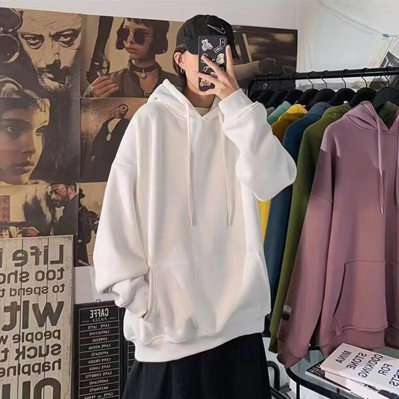 Men's and women's hoodies spring and autumn new solid color Joker hooded coat loose casual sports coat