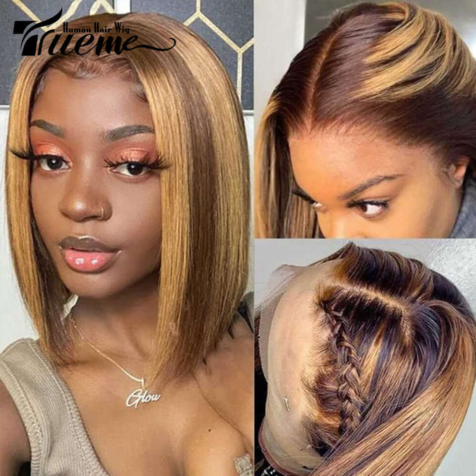 Highlight Straight Front Wigs For Women Brazilian Short Bob Wig T Lace Human Hair