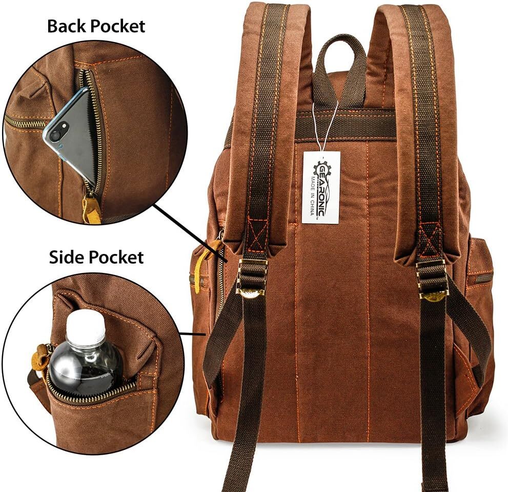 Vintage Canvas Backpack, Casual Daypack Backpac for Men Women, 15inch Laptop Bag Travel Hiking Camping Rucack