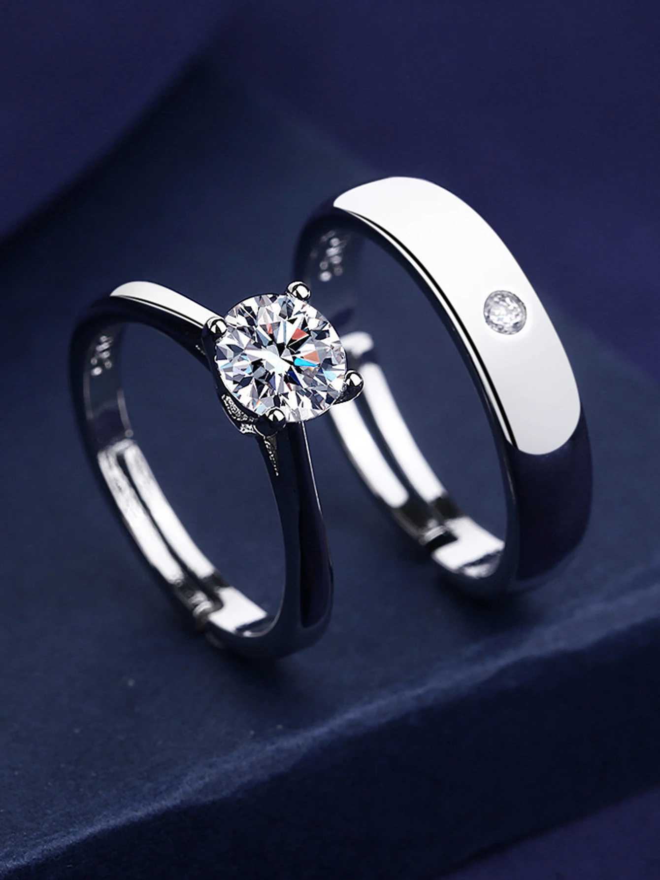 2PCS fashion simple copper set zircon adjustable couple ringX240921