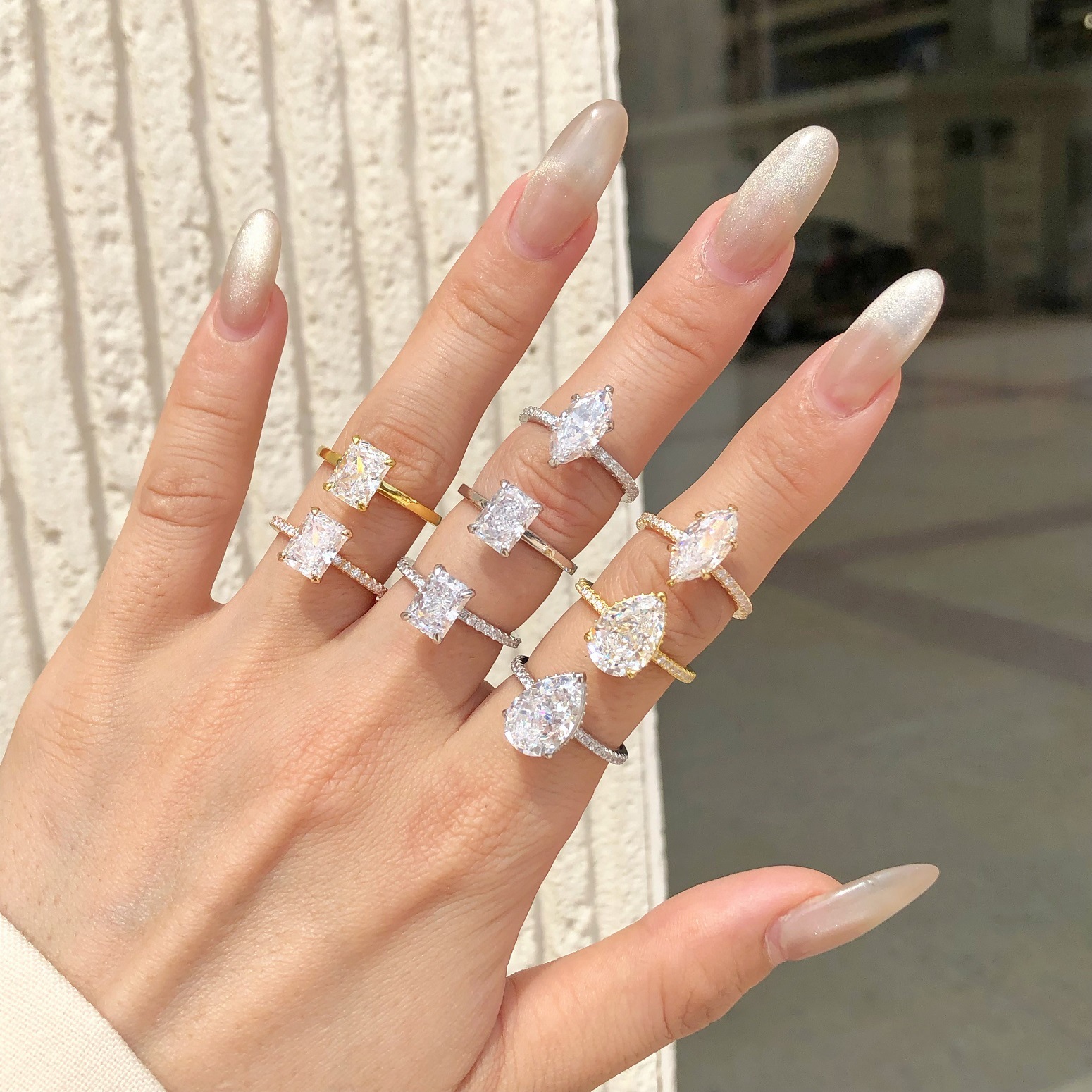 Niche high-end S925 sterling silver ring women's ice flower cut 8A zircon high carbon diamond simulation diamond ring Free Shipping