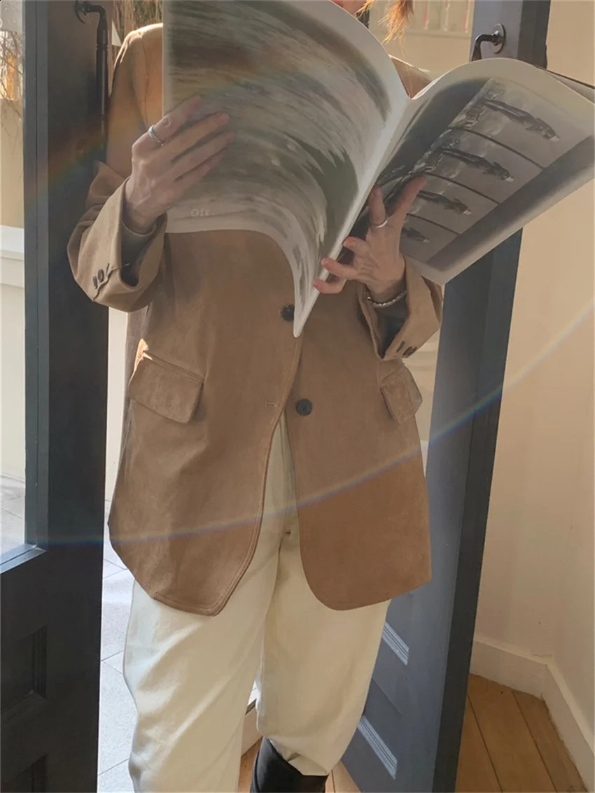 Alien Kitty M-L Women Chamois Blazers Chic Elegant Office Lady High Street Slim 2024 Minimalist Vintage Spring Daily Coats 240918