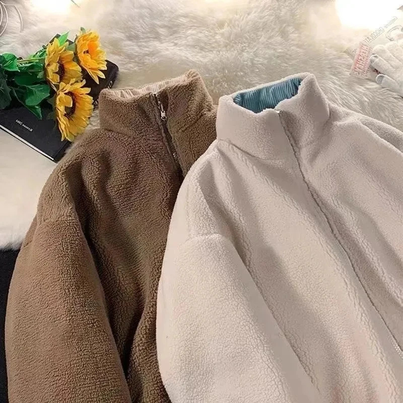 2024 Corduroy Winter Thicken Warm Parkas Korean Women TwoPiece Lamb Wool Thick Short Jacket Casual Basic Coat 240921