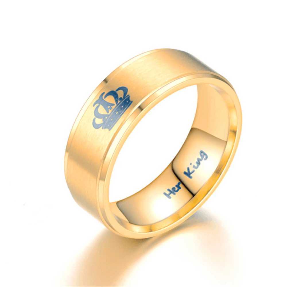 Stylish Couple Stainless Steel Ring Her king His Queen Crown Icon King Queen Couple Titanium Steel Ring DurableX240921