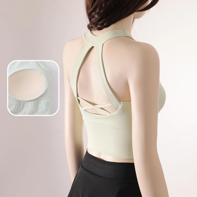 Women's Lightweight High Impact Backless Sports Crop Tops Cross Straps Elastic Push Up Shockproof Workout Yoga Bra