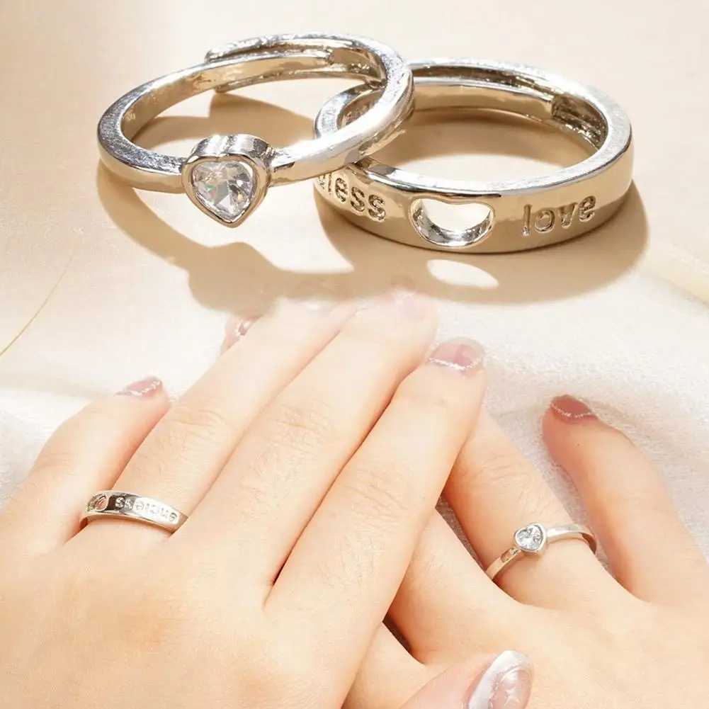 2Pcs/set Couple Rings Adjustable Wedding Jewelry For Women Men Romantic Promise Couple Rings Set Valentines Day JewelryX240921