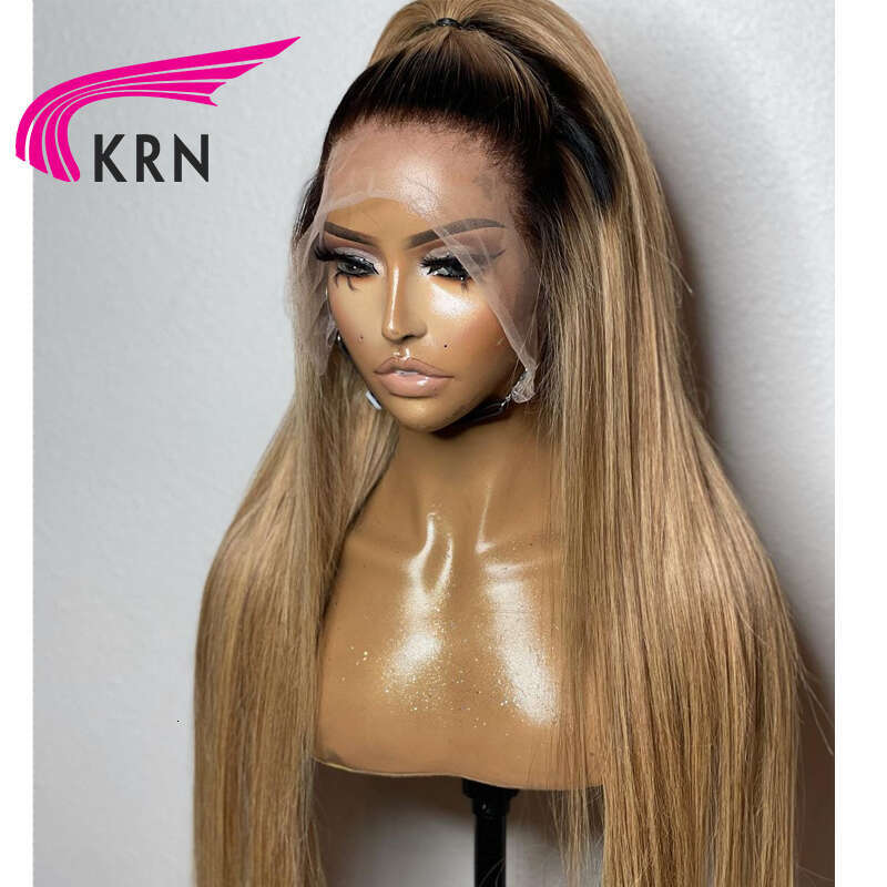1B27 Straight Human Wigs with Baby Hair Preplucked Ombre Honey Blonde Brazilian Remy Lace Front Wig