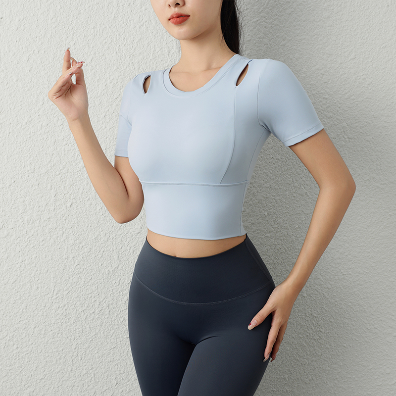 Women's Clothes Short Sleeve Crop Top Sports Fiess Yoga Shirts Gym Running Shirt Summer Workout Sportswear