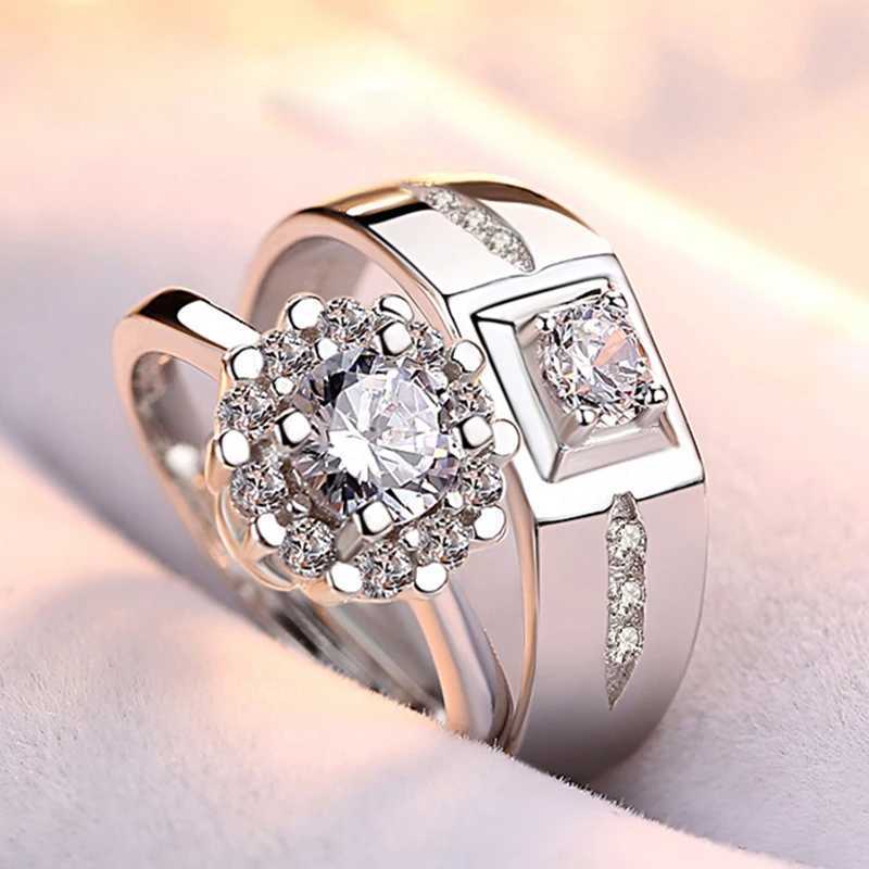 Classic Couple Rings Shiny Crystal CZ Stone Trendy Wedding Lovers Ring Jewelry Romantic Valentines Day Present Ring AccessoryX240921
