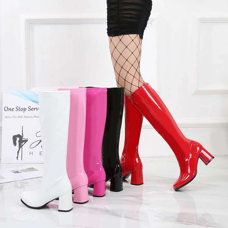 Costumes Knee-High Boots 60s 70s Go Boot Retro1960s Ladies Women's Fancy Dress G Party Dance Gothic Shoes Large Size 36-46