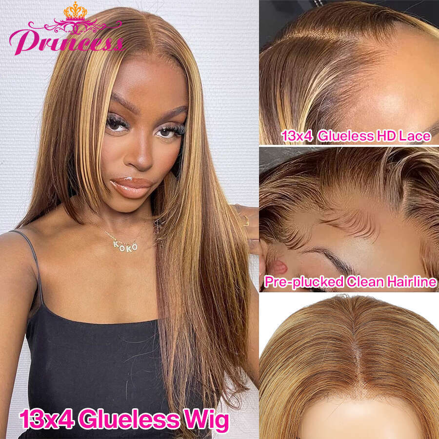 Princess Glueless Ready to Wear Pre plucked Straight Highlight HD Lace Frontal Wig Human Hair