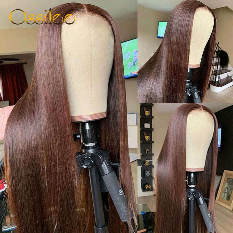 Color 4 Chocolate Brown Front Brazilian Straight 4x4 Human Hair Closure 13x4/13x6 Lace Frontal Wigs Ossilee