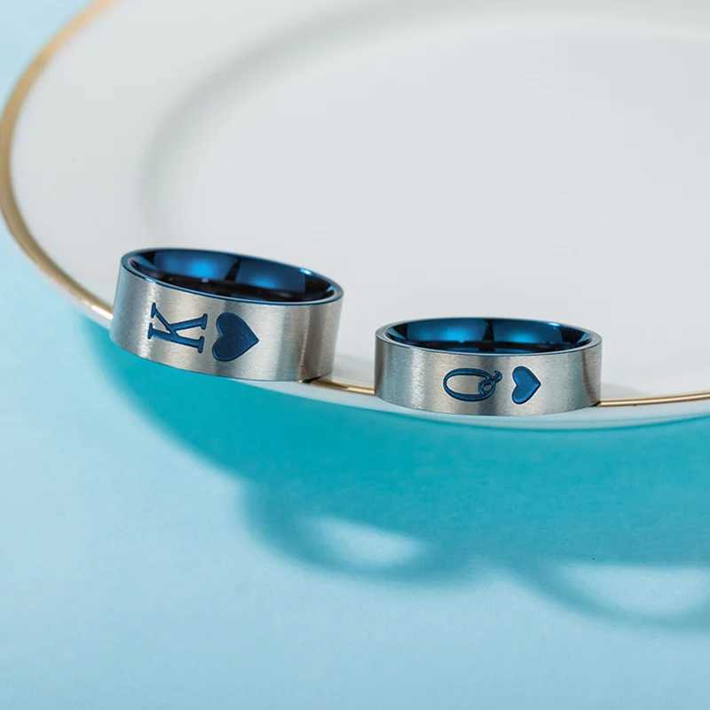 Titanium King Queen Ring StainlESS Steel Q K Letter Couple Rings Blue Jewelry Wedding Engagement Anniversary LOVEr GiftX240921
