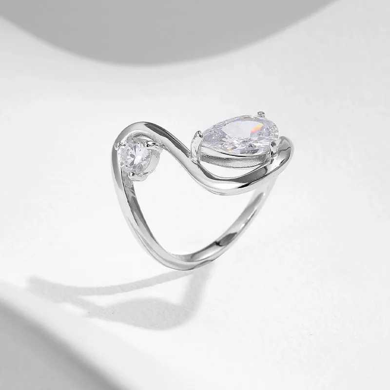 Hypoallergenic 925 Sterling Silver Ring For Women Water Droplet Zircon wedding Ring Anniversary Gift Irregular Exquisite JewelryX240921