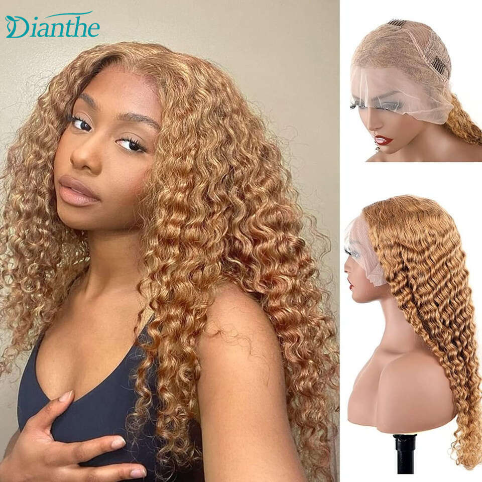 Brazilian Water Wave Wig 13x4 Honey Blonde Lace Front Transparent Human Hair Wigs For Women Pre Plucked Dianthe
