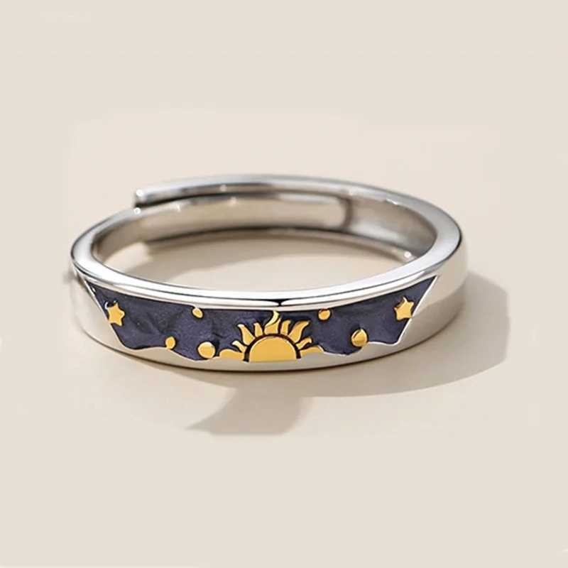 Lovely Van Gogh Starry Sky Couple Rings Personality Sun Moon Star Adjustable Open Rings Bestfriends Jewelry Valentines Day GiftX240921