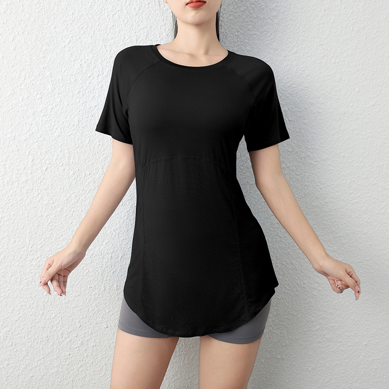 2024 High Quality Women Short Sleeve Crewneck Sweatshirt Yoga Sport Circular Hem Quick Dry Loose Fitting T-Shirt