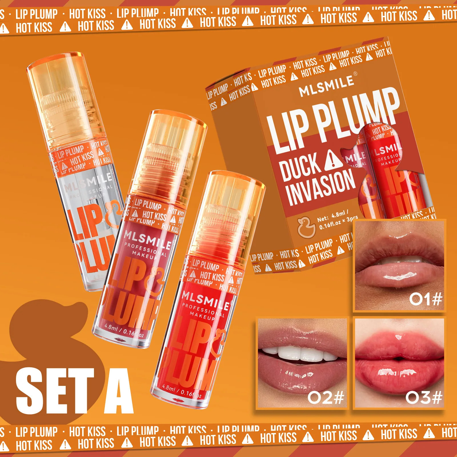 MLSMILE 3pcs Duck Mouth Fruit Fragrance Plump Lip Oil Moisturizing Mirror Gloss Beep Glaze Set 240911