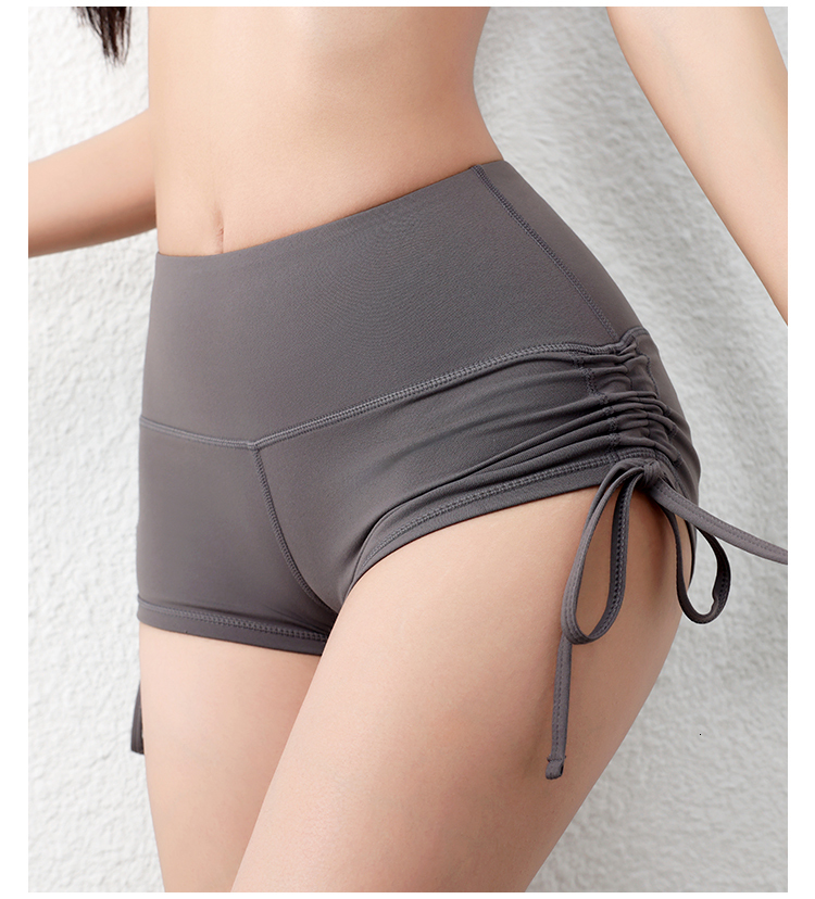 Fashion Fiess Wear Side Drawstring Bandage Yoga Women's High Waist Hip Lift Exercise Shorts