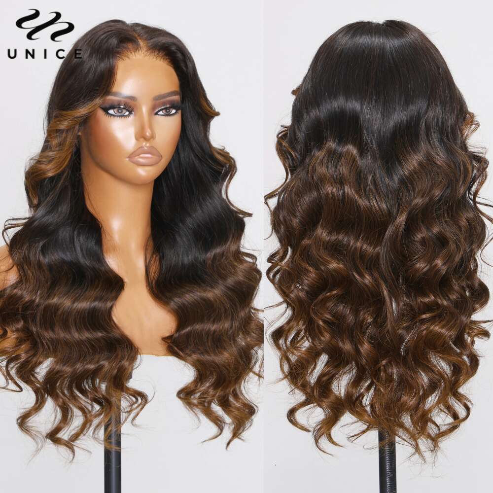 UNice Everything 7x5 Wear Go Glueless Ombre Brown Loose Wave Human Hair Cut Pre Bleached Lace Wig