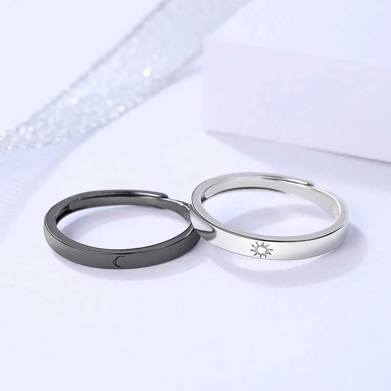 2 Pcs/Pair Sun Moon Matching Couple Friendship Lover Open Adjustable Rings Set Minimalist Engagement Wedding Rings Lovers KitX240921