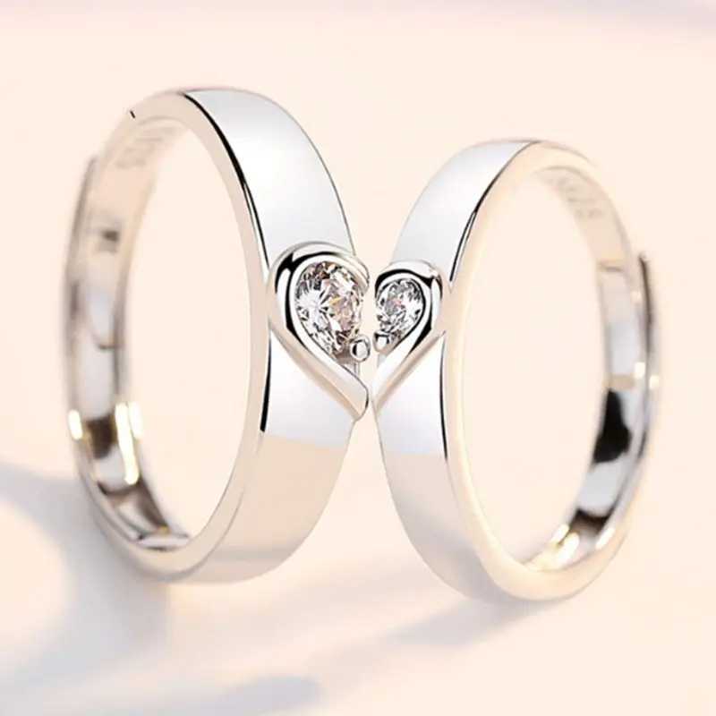 His and Her Heart Couple Rings Adjustable Lover Rings Engagement Wedding Rings Band Friendship Matching Rings GiftX240921