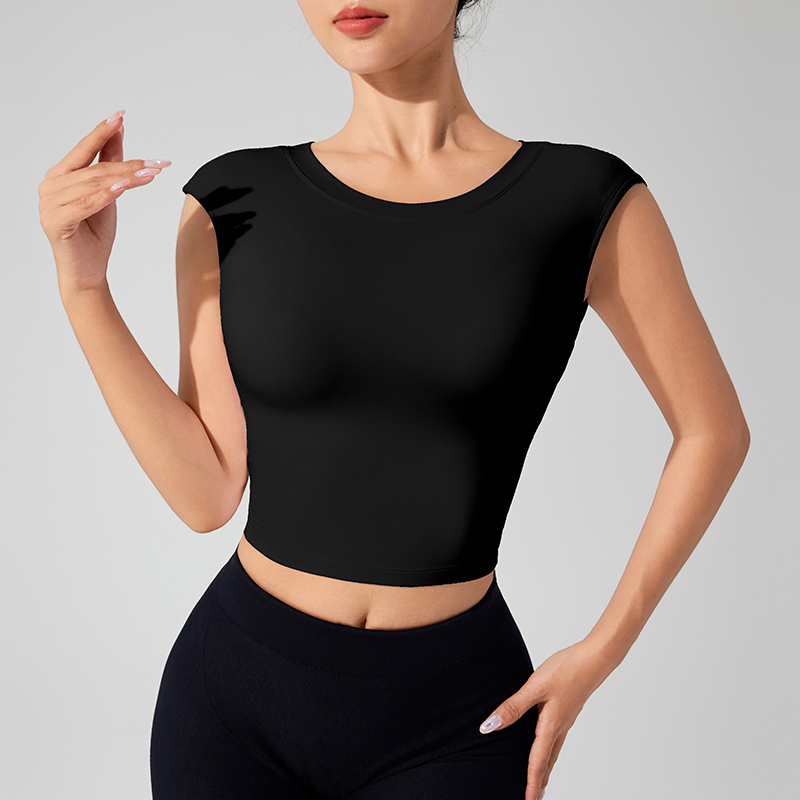 Springsummer Yoga Sleeved Women's Fixed Chest Cushion Sexy Open Back Short Sports T-Shirt With Waist Wrap Fiess Tank Top