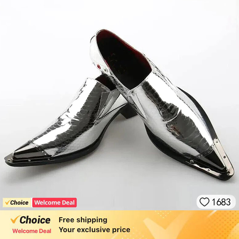 Fashion Gentleman Dressing Metal Pointed Toe Patchwork Crystal Designer Wedding Party Brand Customized Shoes Men Plus Size