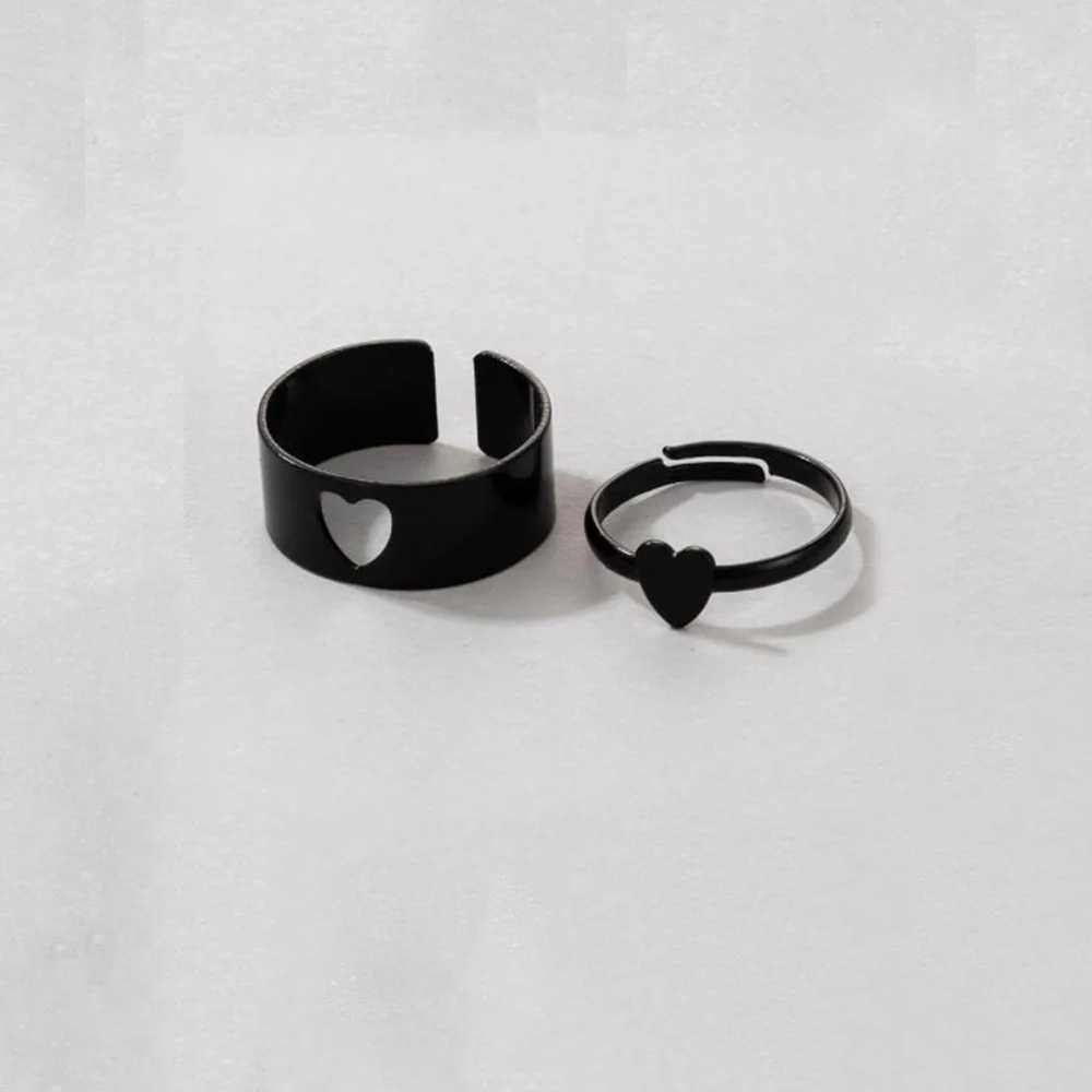 Vintage Simple Animal Butterlfly Star Moon Heart Open Rings For Women Girls Gothic Jewelry 2PCS Punk Black Couple Ring SetX240921