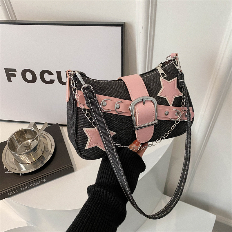 2024 New High Texture Denim Versatile Chain Commuter Single Shoulder Underarm Bag 5c73