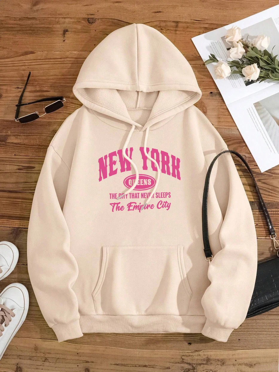 York Queens The City That Never Sleeps Hoody Men Women Fashion Hip Hop Clothing Cute ONeck Hoodies Street Loose Sweatshirt 240910