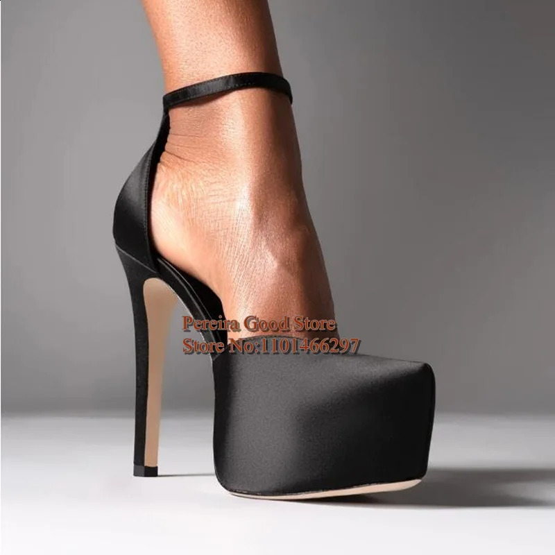 Purple satin platform foot womens pump round foot shoulder strap spring and autumn table tennis shoes large size 45 slim high heels 240919