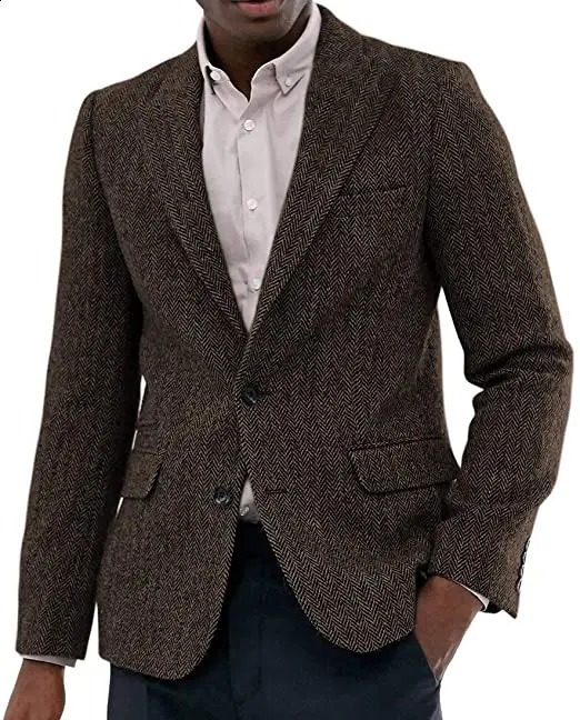 Mens Suit Tweed Jacket Wool Herringbone Waistcoat Slim Fit Wedding Groomsmen For Casual Business Jacket Men Clothes 240911