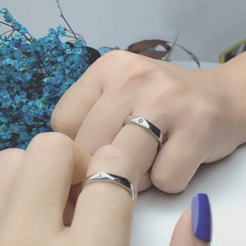 2 Pcs Sun Moon Lover Couple Rings Simple Opening Ring For Couple Men Women Wedding Engagement Promise Valentines Day JewelryX240921