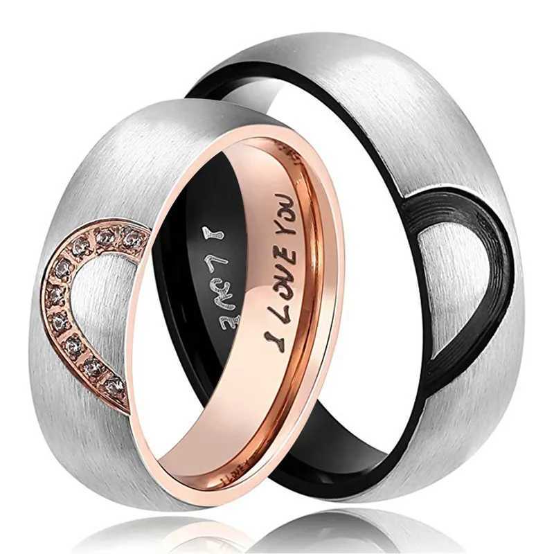 Fashion His and Her New Titanium Steel Heart Shape Matching Set Real Love Couples Wedding Band Jewelry GiftX240921