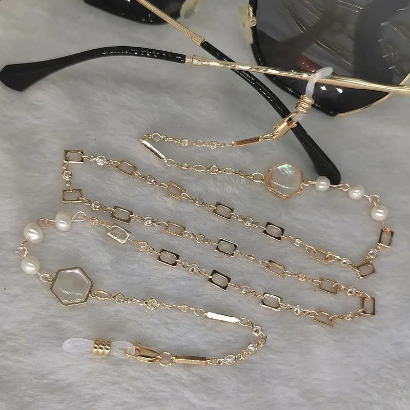 Freshwater Pearl Shell Glass Hanging Chain Female Decorative Golden Eye Chain Face Mask Rope Accessories 240920