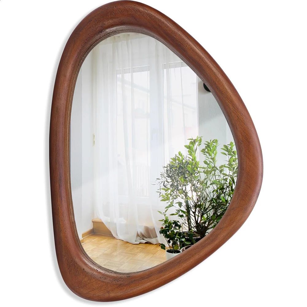 Irregular wall mirror 15 * 10 inch asymmetric wooden mirror small wall mirror vertical and horizontal suspension. image 240918