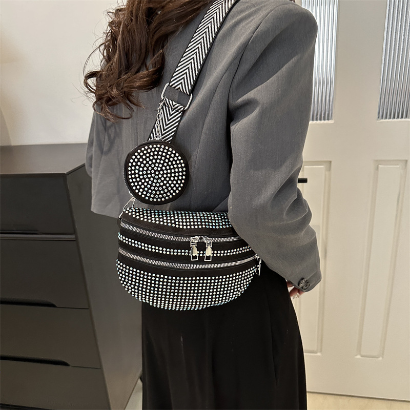 Simplified wide shoulder strap Korean version women's bag 2024 New Fashionable Hot Diamond Personalized Bag