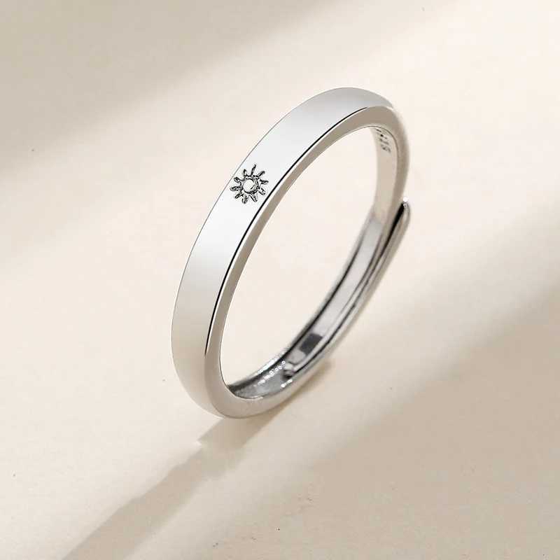 Fashion Simple Couple Ring Silver Plated Sun Moon Adjustable Open Ring Jewelry For Women Men Wedding Anniversary GiftsX240921