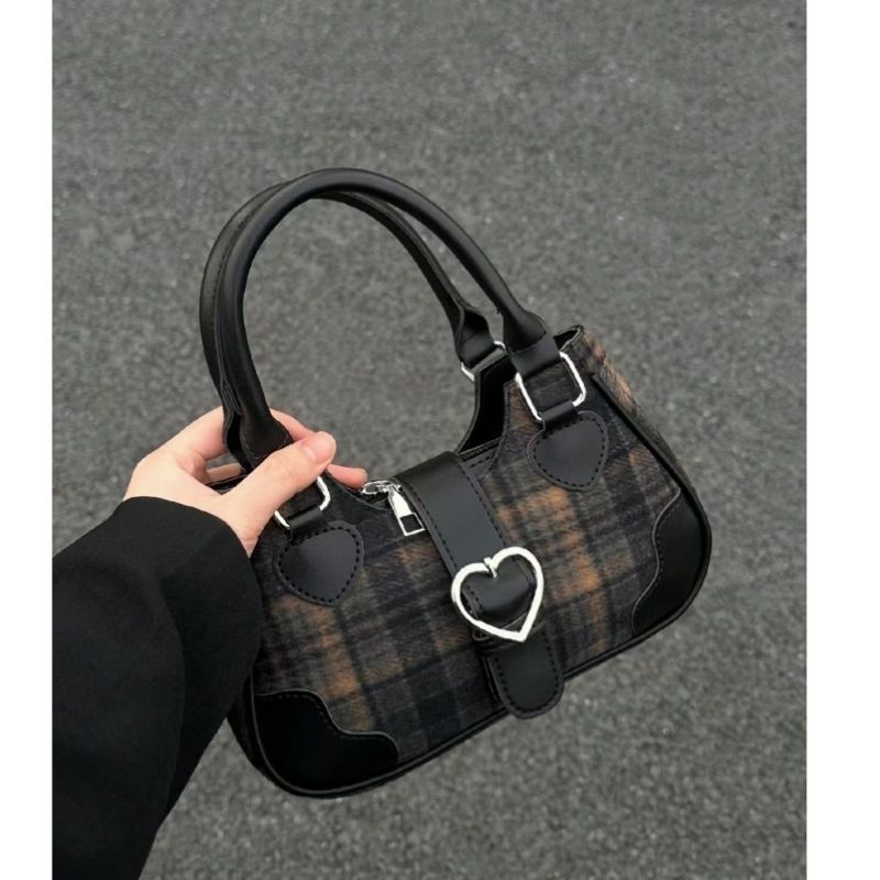 Retro College Style Wool Plaid Handbag 2025 New Fashion Designer High quality Underarm Tote Bag Trendy Single Shoulder Cross Bag Hip hop Casual Storag