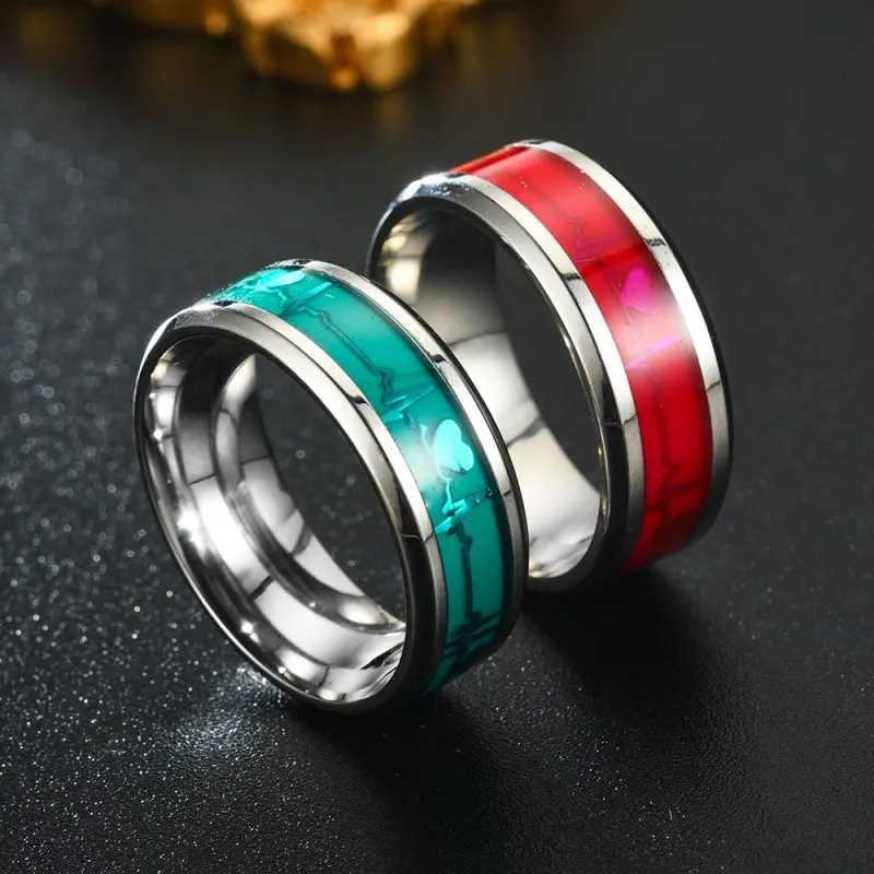 Classic Luminous Stainless Steel Rings For Couple Fluorescent Glow In The Dark Blue Light Finger Rings Anillos Wedding GiftsX240921