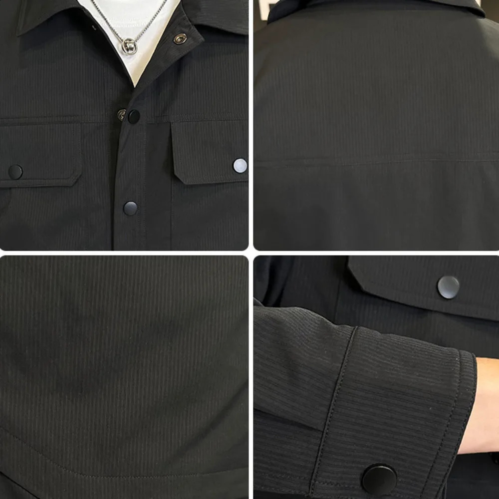 Spring and Autumn Mens Thin Work Jacket Casual Button Down Multi Pocket Bomber Solid Color 240921