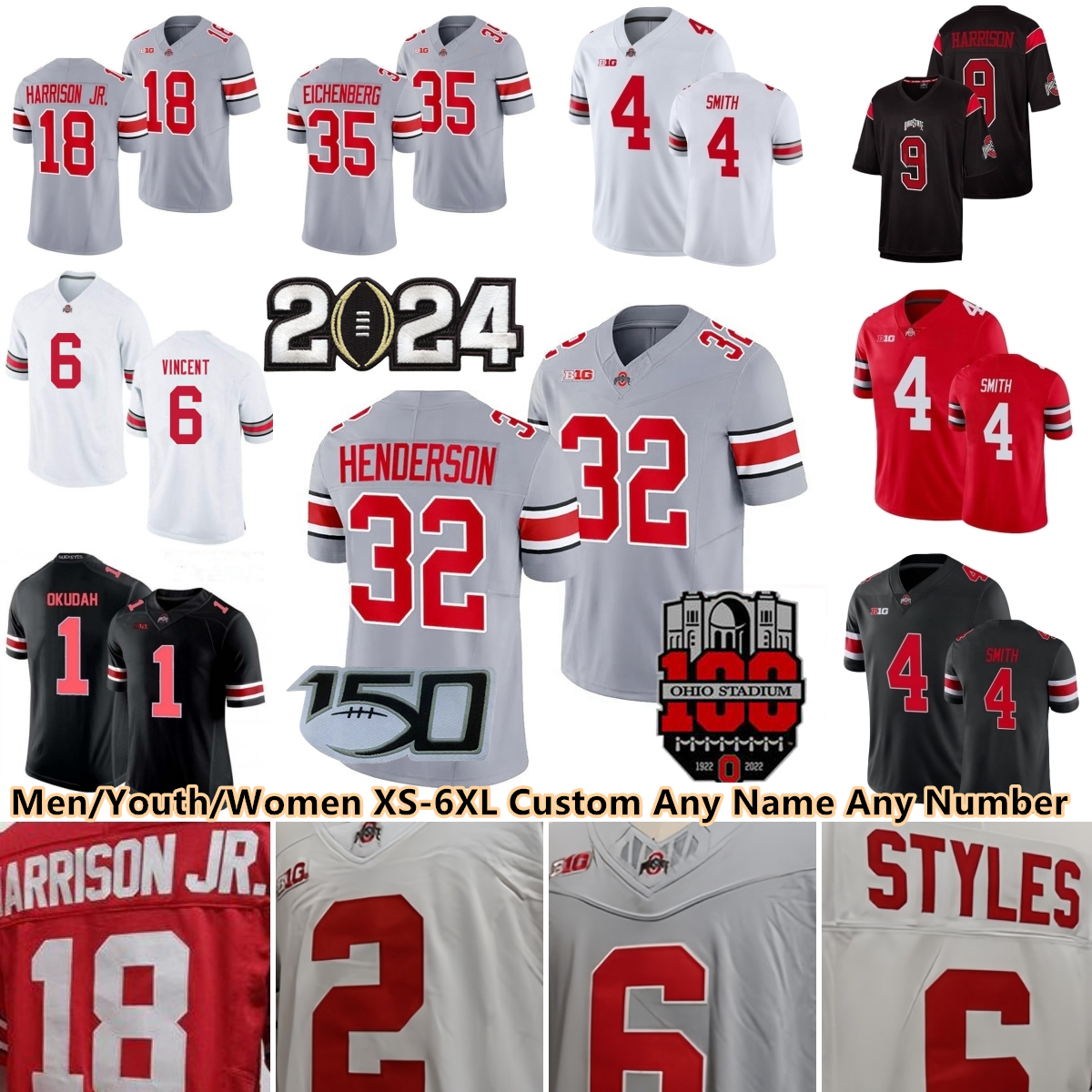 NCAA S-6XL Ohio State Buckeyes College Football Jerseys 18 Will Howard Quinshon Judkins Jeremiah Smith Lathan Ransom Denzel Burke TreVeyon Henderson Sonny Styles