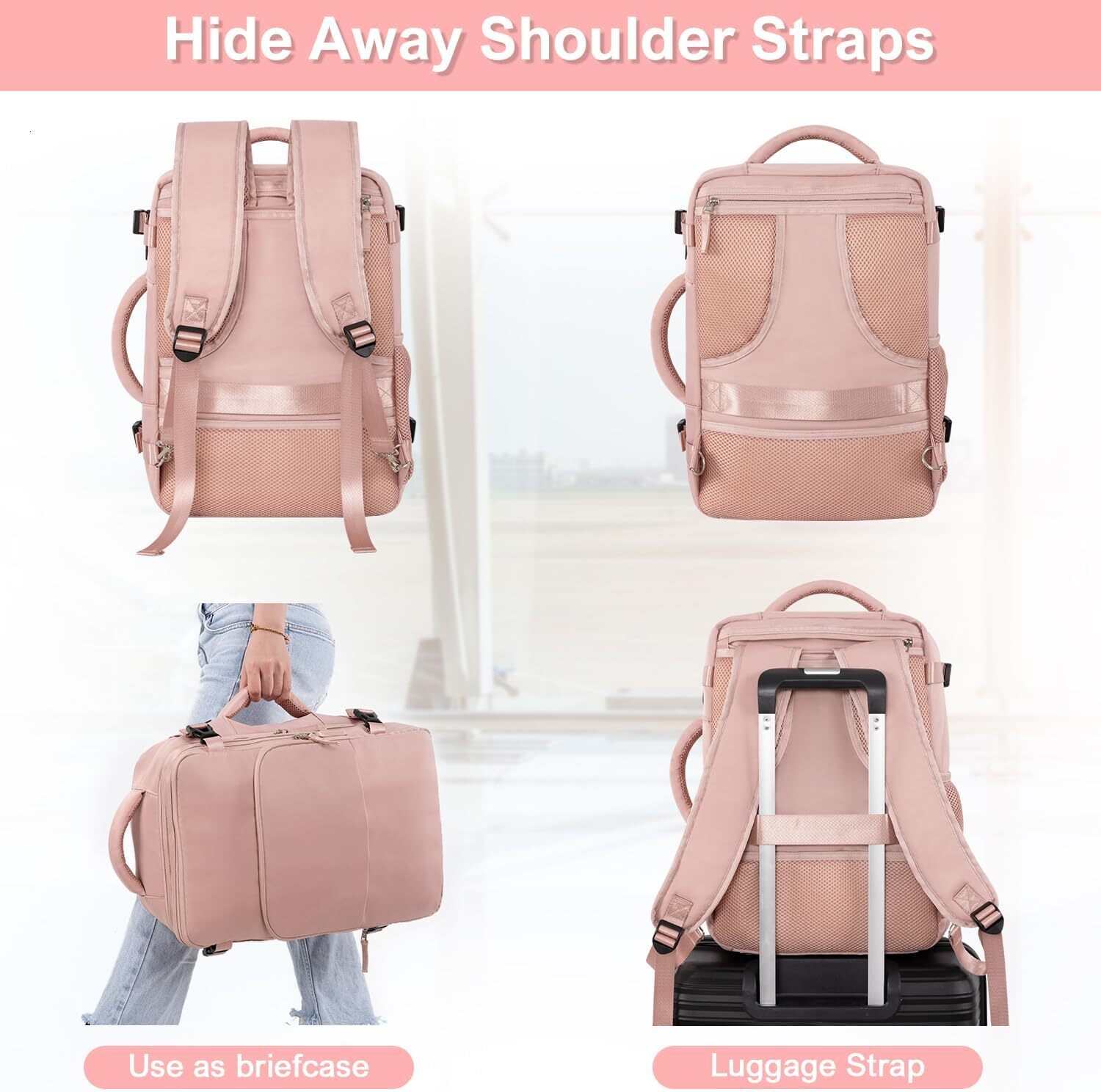 Women, Flight Approved Carry On Backpack with USB Charging Hole, Lightweight Travel Bag, Waterproof Causal Bookbag for College, Travel, Work